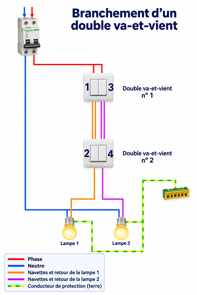 branchement deux interrupteur double va et vient