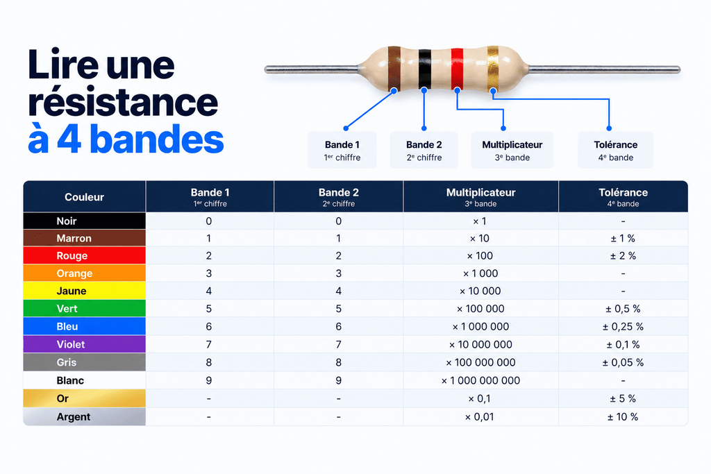 code couleur résistance à 4 bandes