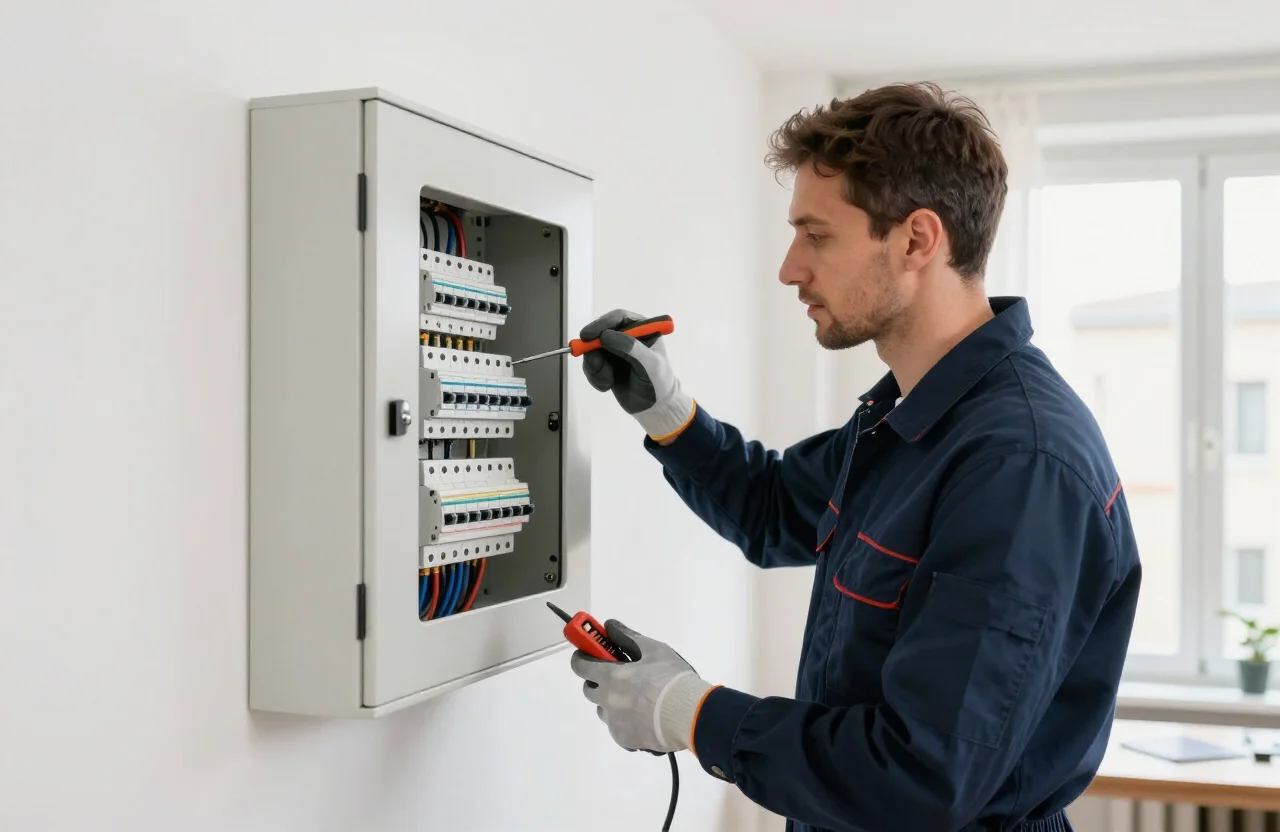 Électricien intervenant sur un tableau électrique
