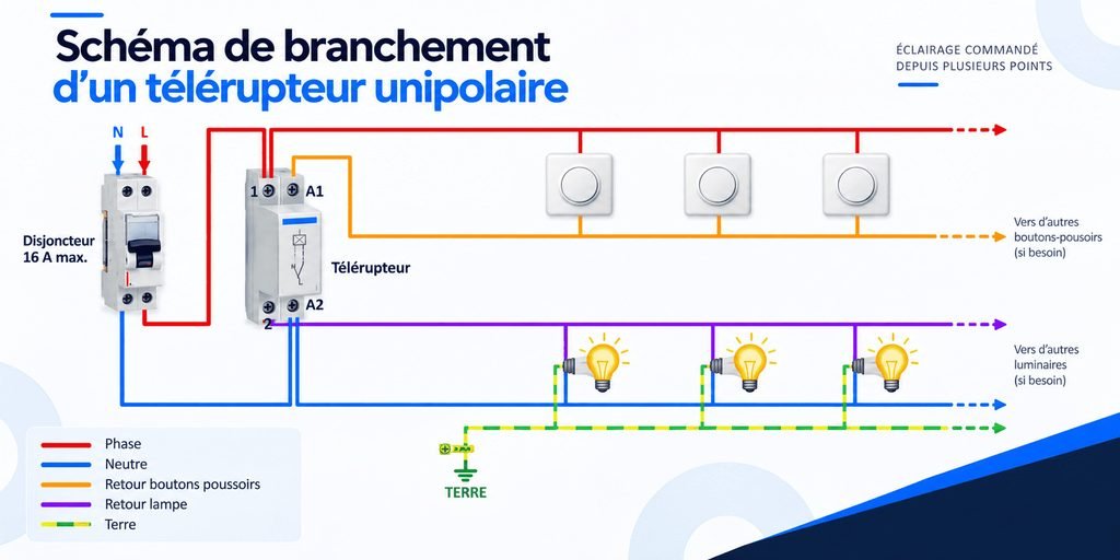 schéma branchement d'un télérupteur