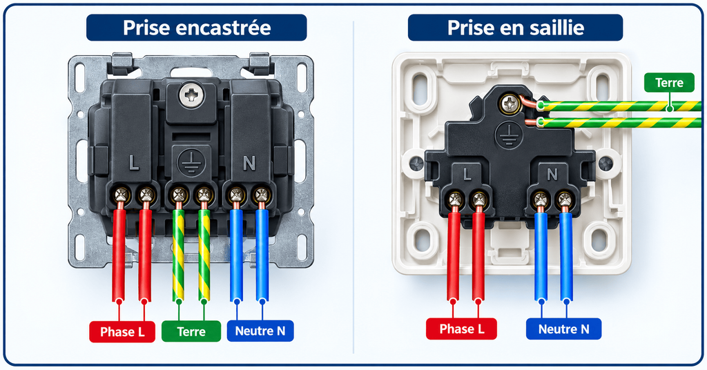 schéma branchement d'une prise électrique 6 fils et repiquage