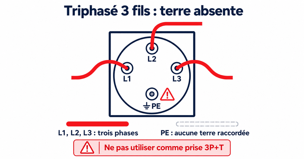 schéma branchement prise triphasée 3 fils