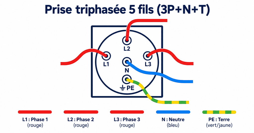 schéma branchement prise triphasée 5 fils